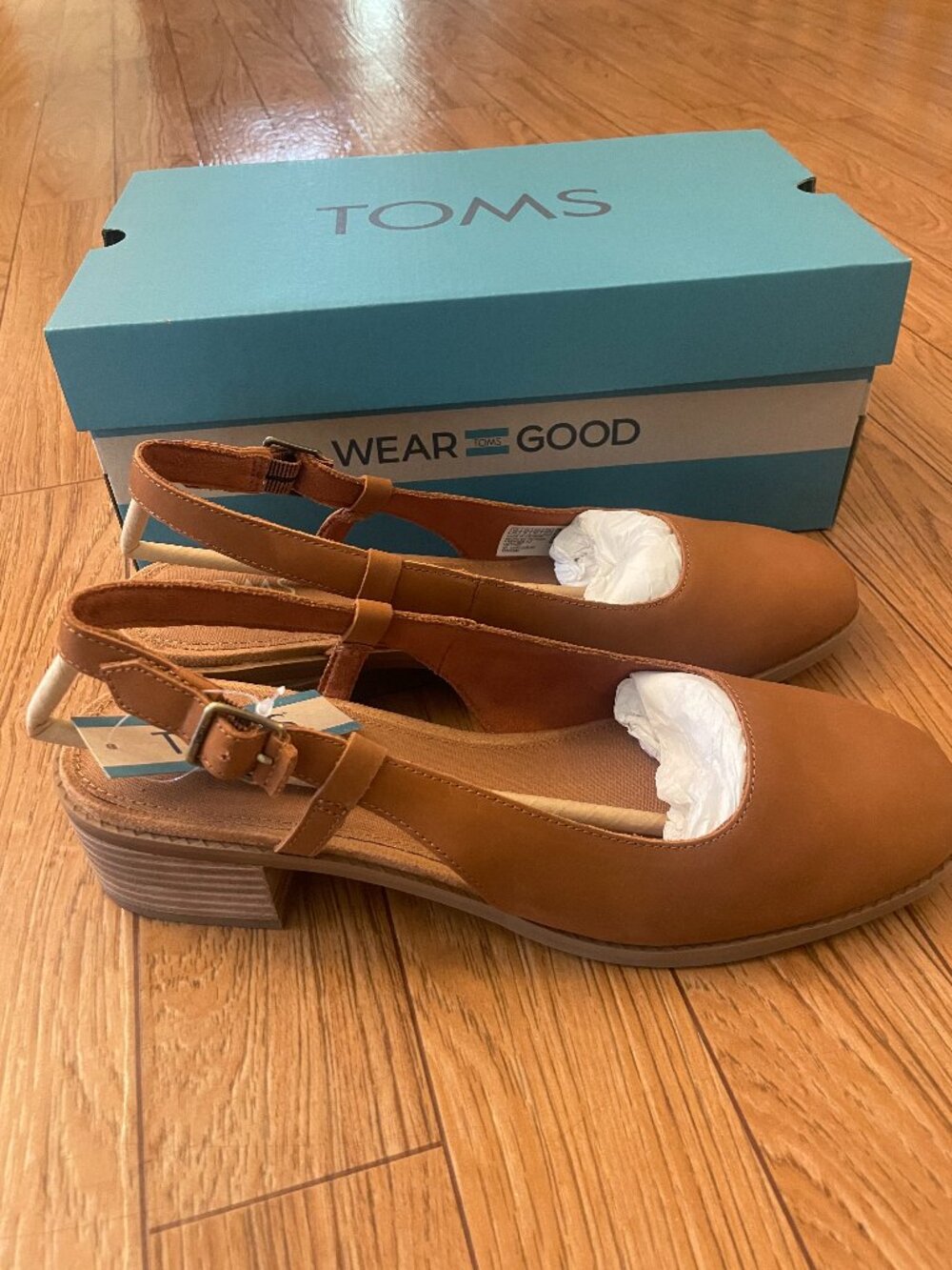 Toms Tan Slingback Low Block Heel Shoes